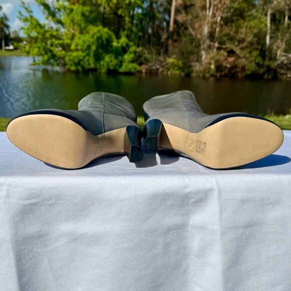 NIB Reed Krakoff Dark Gray Teal Leather Motorcycle Boot Buckle 7 Coach Designer - Picture 7 of 16